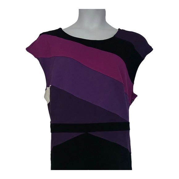 Midnight Velvet Ponte Colorblock Purple Fuchsia Black Office Cocktail Dress - Picture 7 of 14